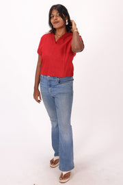 Maroon Handcrafted Slub Cotton Crop Top 10073246