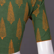 Green Kutchi Hand Block Printed Cotton Blouse 10073260