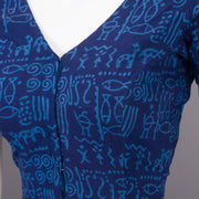 Blue Hand Block Printed Cotton Blouse 10073312