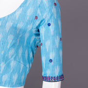 Blue Mirror Work Pochampally Ikat Cotton Blouse 10073396