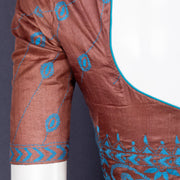 Brown Kantha Embroidered Tussar Silk Blouse 10073424