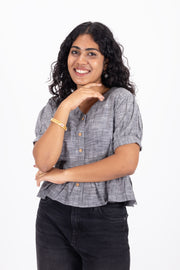 Grey Handcrafted Slub Cotton Crop Top 10073972