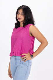 Pink Handcrafted Oxford Cotton Crop Top 10073974
