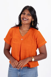 Orange Handcrafted Slub Cotton Crop Top 10073971