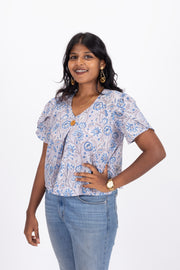 Blue Hand Block Printed Cotton Crop Top 10074294
