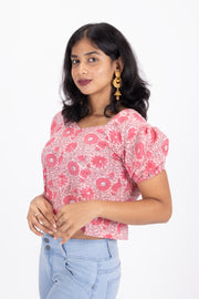 Pink Hand Block Printed Cotton Crop Top 10074295