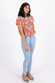 Orange Hand Block Printed Cotton Crop Top 10074297