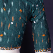 Green Pochampally Ikat Mirror Work Cotton Blouse 10074521