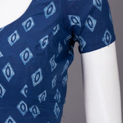 Blue Diamond Motif Indigo Hand Block Print Cotton Blouse 10074576
