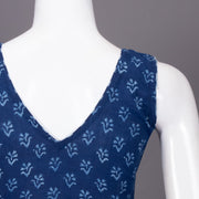 Blue Floral Motif Indigo Hand Block Print Cotton Blouse 10074578