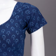 Blue Floral Motif Indigo Hand Block Print Cotton Blouse 10074579