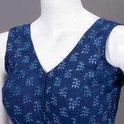 Blue Floral Motif Indigo Hand Block Print Cotton Blouse 10074580