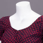 Maroon Geometric Motif Indigo Hand Block Print Cotton Blouse 10074604