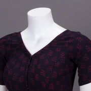Maroon Floral Motif Indigo Hand Block Print Cotton Blouse 10074605