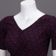 Maroon Floral Motif Indigo Hand Block Print Cotton Blouse 10074607