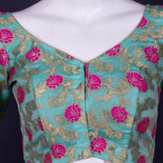 Blue Banarasi Organza Blouse with Floral Motif 10076217