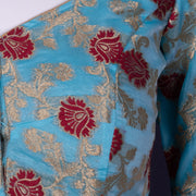 Blue Banarasi Organza Blouse with Floral Motif 10076219