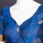 Royal Peacock Blue Kanjivaram Soft Silk Blouse With Geometric Motifs and Zari Border 10076623