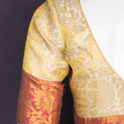 Sand Pearl Cream Kanjivaram Soft Silk Blouse With Floral Motifs And Floral Border 10076625