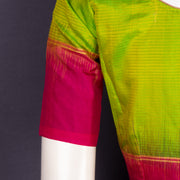 Sunny Leaf Green Kanjivaram Soft Silk Blouse With Contrast Border 10076626