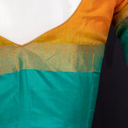 Amber Honey Yellow Kanjivaram Soft Silk Blouse With Contrast Border And Floral Motifs 10076628