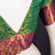 Peacock Whisper Green Kanjivaram Soft Silk Brocade Blouse With Floral Border 10076631