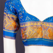 Classic Royal Blue Kanjivaram Silk Blouse With Floral Motifs and Geometric Border 10076634