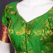 Peacock Fern Green Kanjivaram Silk Blouse With Floral Motifs and Floral Border 10076635