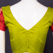 Honey Olive Green Kanjivaram Silk Blouse With Contrast Saffron Brick Red Border 10076636
