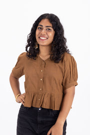 Brown Handcrafted Slub Cotton Crop Top 10073973