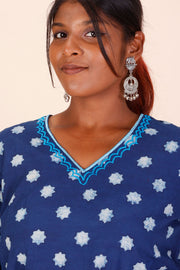 Indigo Dyed & Embroidered Dabu Printed Cotton Kurta 10068999 - Avishya