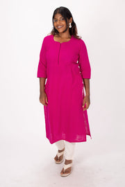 Pink Handcrafted Slub Cotton Kurta 10073154