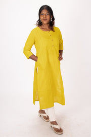 Yellow Handcrafted Slub Cotton Kurta 10073157