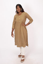 Brown Handcrafted Slub Cotton Kurta 10073255