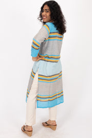 Blue Handcrafted Dhaniakhali Cotton Kurta 10073981