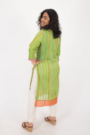 Green Handcrafted Dhaniakhali Cotton Kurta 10073983