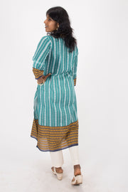 Green Handcrafted Dhaniakhali Cotton Kurta 10073985