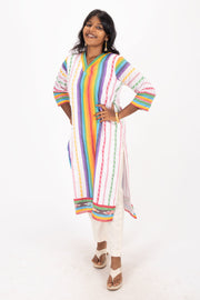 Multi Colour Handcrafted Dhaniakhali Cotton Kurta 10073992