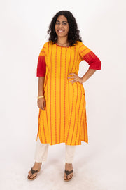 Yellow Handcrafted Dhaniakhali Cotton Kurta 10073993