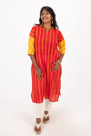 Red Handcrafted Dhaniakhali Cotton Kurta 10073997