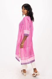 Pink Handcrafted Dhaniakhali Cotton Kurta 10073999