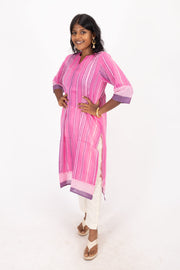 Pink Handcrafted Dhaniakhali Cotton Kurta 10073999