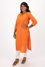 Orange Handcrafted Solid Style Cotton Kurta 10074329