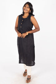 Black Handcrafted Solid Style Cotton Kurta 10074330