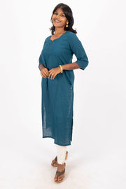 Blue Handcrafted Solid Style Cotton Kurta 10074331
