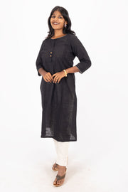 Black Handcrafted Solid Style Cotton Kurta 10074332