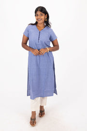 Blue Handcrafted Solid Style Oxford Cotton Kurta 10074333