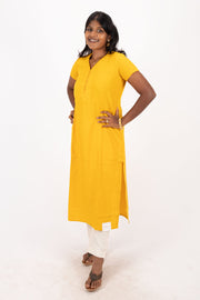 Yellow Handcrafted Solid Style Oxford Cotton Kurta 10074343