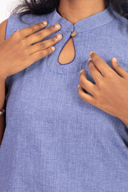 Blue Handcrafted Solid Style Cotton Kurta 10074345