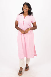 Pink Handcrafted Solid Style Oxford Cotton Kurta 10074346